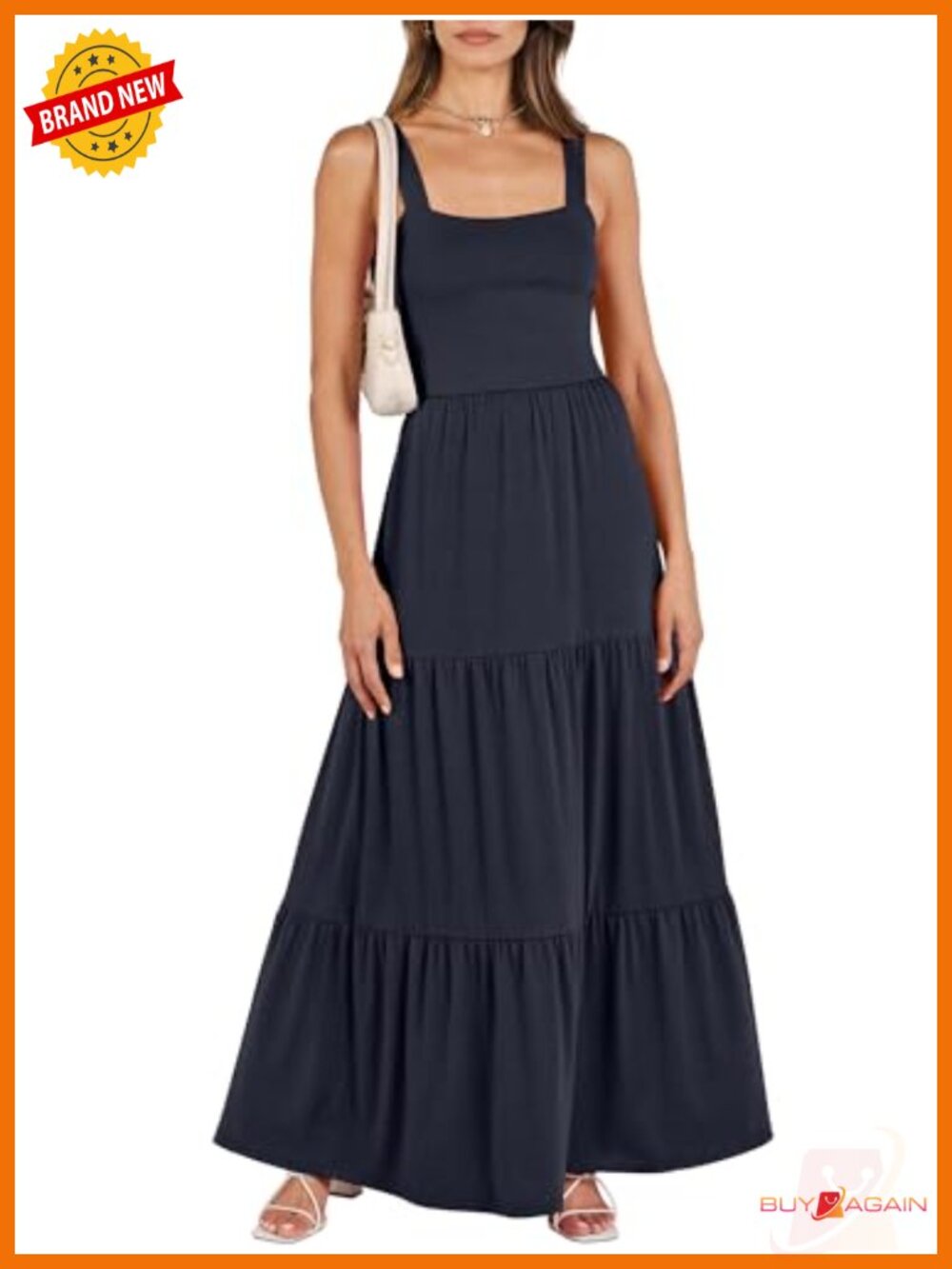 ANRABESS Women's Maxi Dress Square Neck Sundress with Pockets